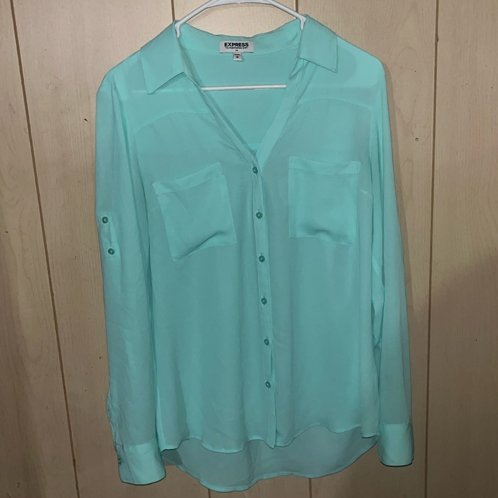 Women’s- Express, The Portofino Longsleeve button down teal shirt- Size M Medium